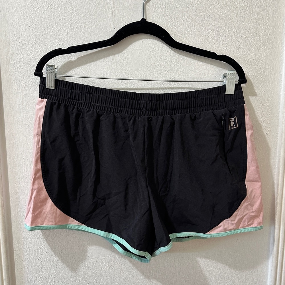 Fila Sport Black, Pink, and Mint Lined Running Shorts Size Large